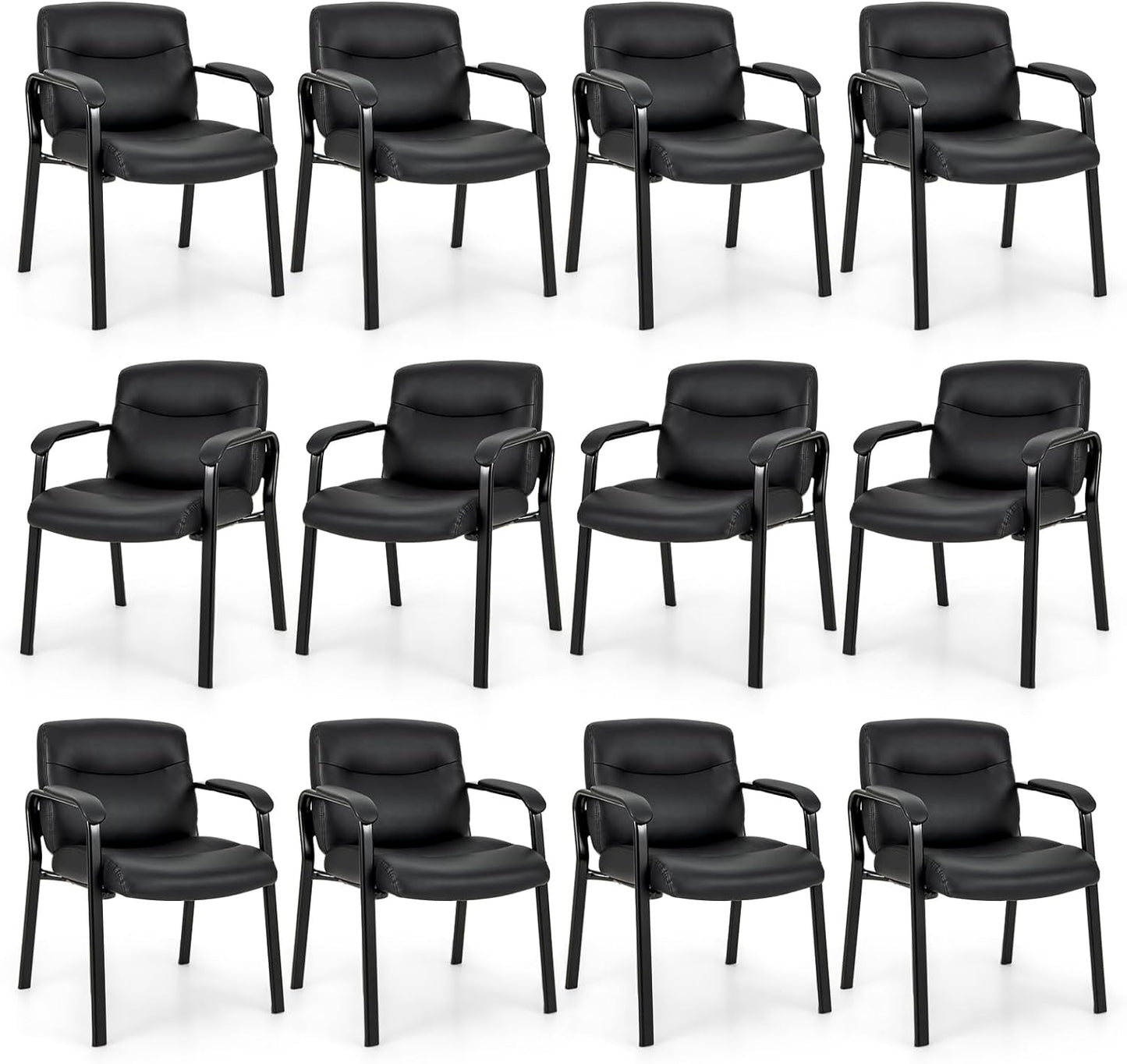 Tangkula Waiting Room Chairs, Upholstered PU Leather Conference Room Chairs with Padded Armrests, Black