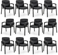 Tangkula Waiting Room Chairs, Upholstered PU Leather Conference Room Chairs with Padded Armrests, Black