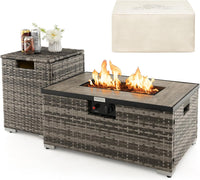 Tangkula 2 Piece Outdoor Propane Fire Pit Table Set with Hideaway Propane Tank Holder