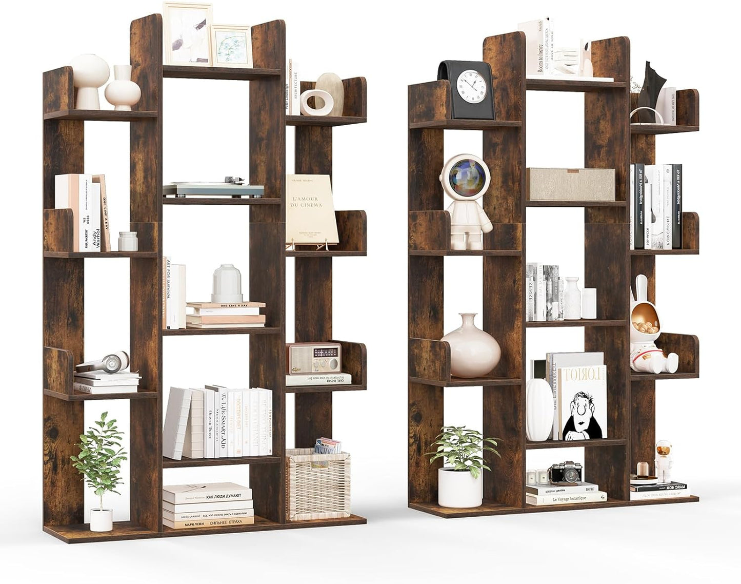 Tangkula Freestanding Tree Bookshelf, Corner Storage Organizer with 13 Open Shelves