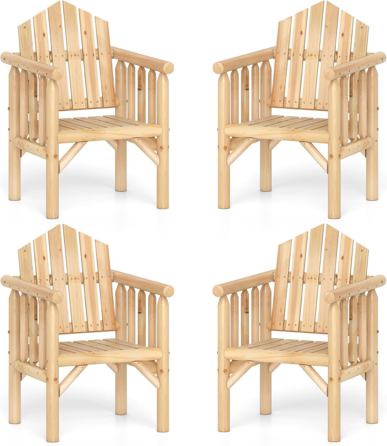 Tangkula Outdoor Wood Armchair Wooden Patio Dining Chair with Armrests