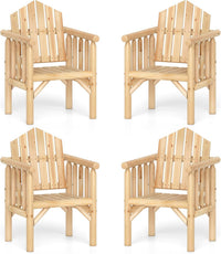Tangkula Outdoor Wood Armchair Wooden Patio Dining Chair with Armrests