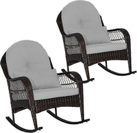 Patio Wicker Rocking Chair, Outdoor PE Rattan Rocker with Seat and Back Cushion