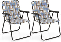 Tangkula Set of 6 Patio Folding Chairs, Outdoor Folding Lawn Chair Set with Armrest, Heavy Duty Steel Frame