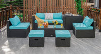 8-Piece Patio Furniture Set with Cover, 2 Ottomans, 2 Armless Sofas & Corner Sofas