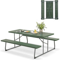 Tangkula 6 Ft Folding Picnic Table, Outdoor Picnic Table with 2 Built-in Benches, Umbrella Hole
