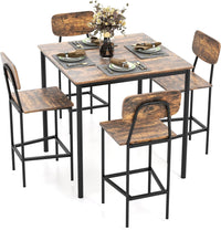 Tangkula Dining Table Set for 4, Vintage Counter-Height Dining Table & 4 Bar Chairs