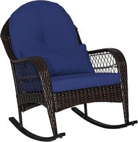 Patio Wicker Rocking Chair, Outdoor PE Rattan Rocker with Seat and Back Cushion