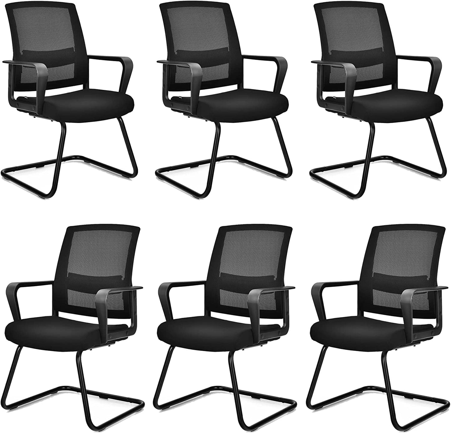 Tangkula Mid Mesh Back Office Guest Chair Chair W/Adjustable Lumbar Support & Sled Base
