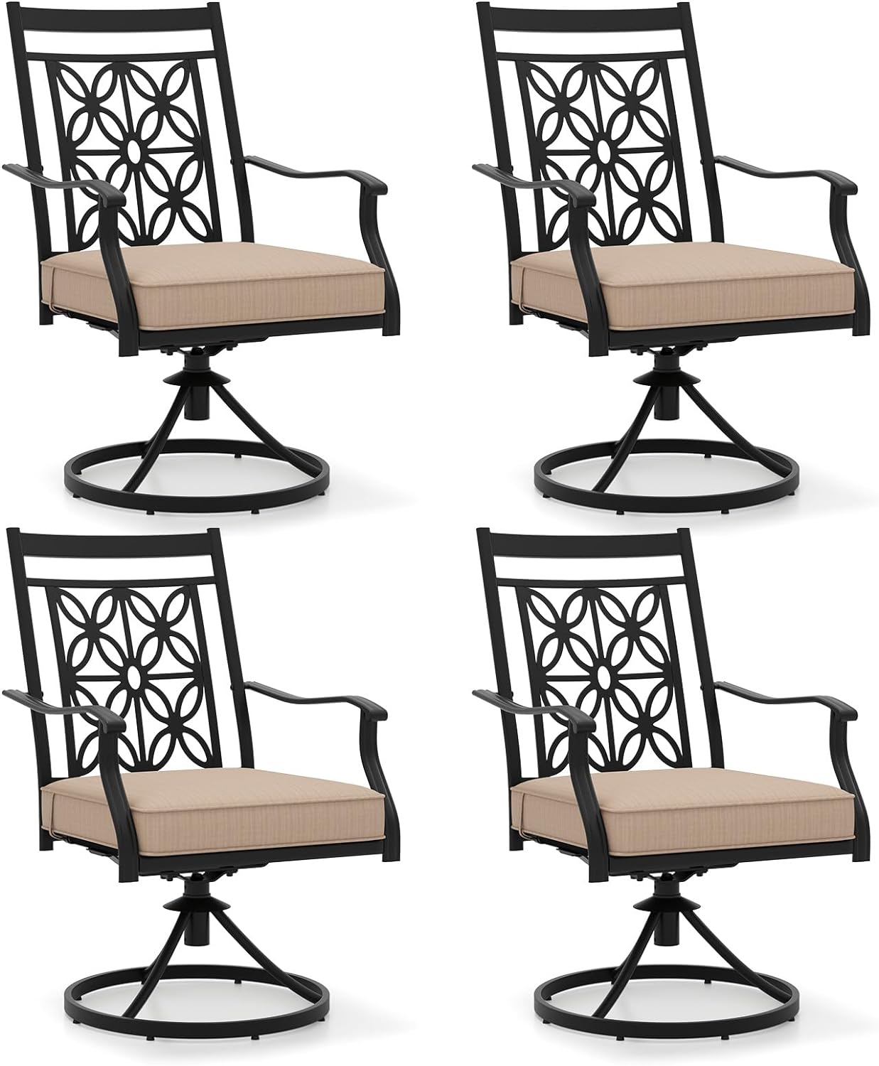 Tangkula Patio Swivel Dining Chairs Set of 2, Heavy Duty Metal Outdoor Dining Chairs with Thick Cushions