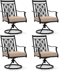 Tangkula Patio Swivel Dining Chairs Set of 2, Heavy Duty Metal Outdoor Dining Chairs with Thick Cushions