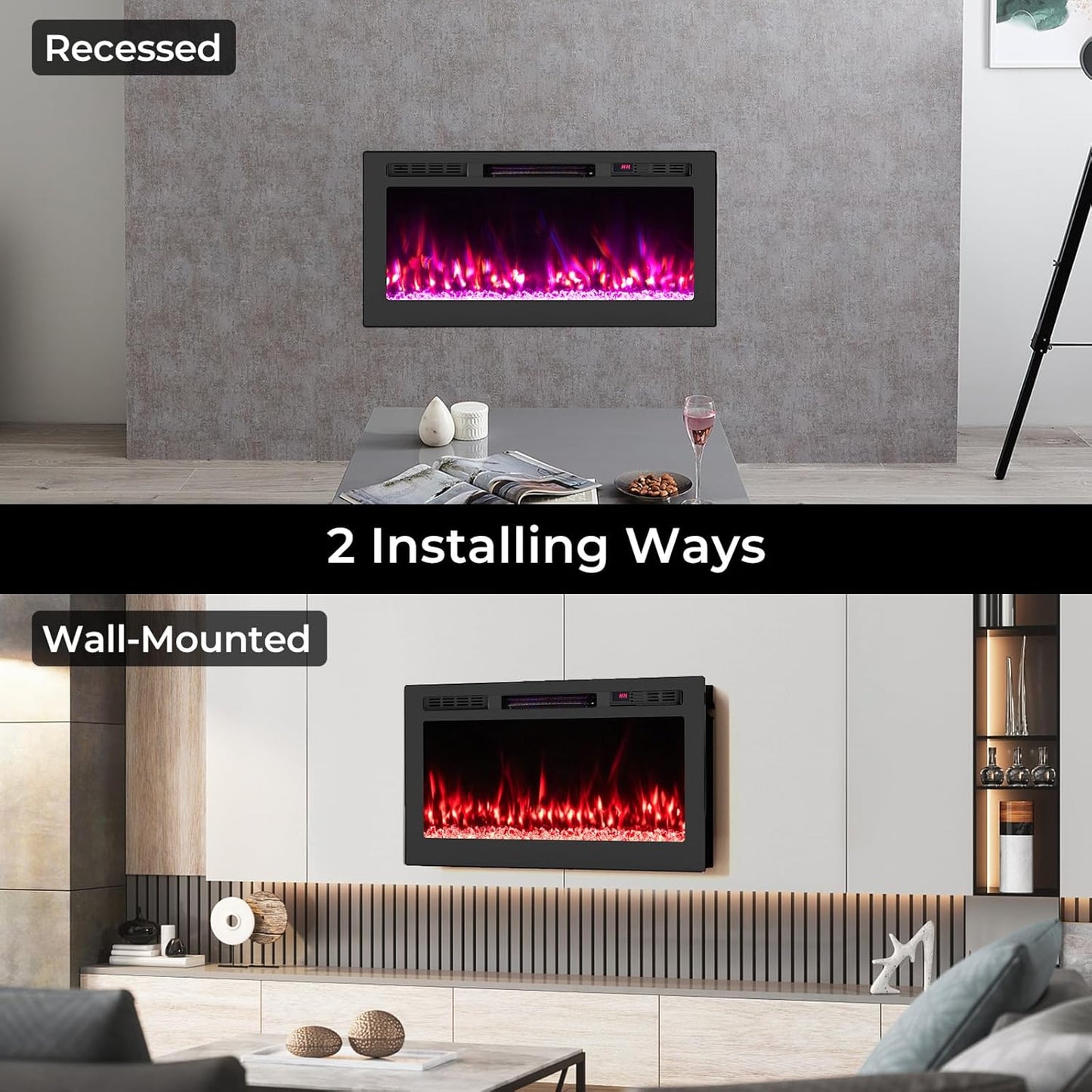 Tangkula 36" Wi-Fi Enabled Electric Fireplace