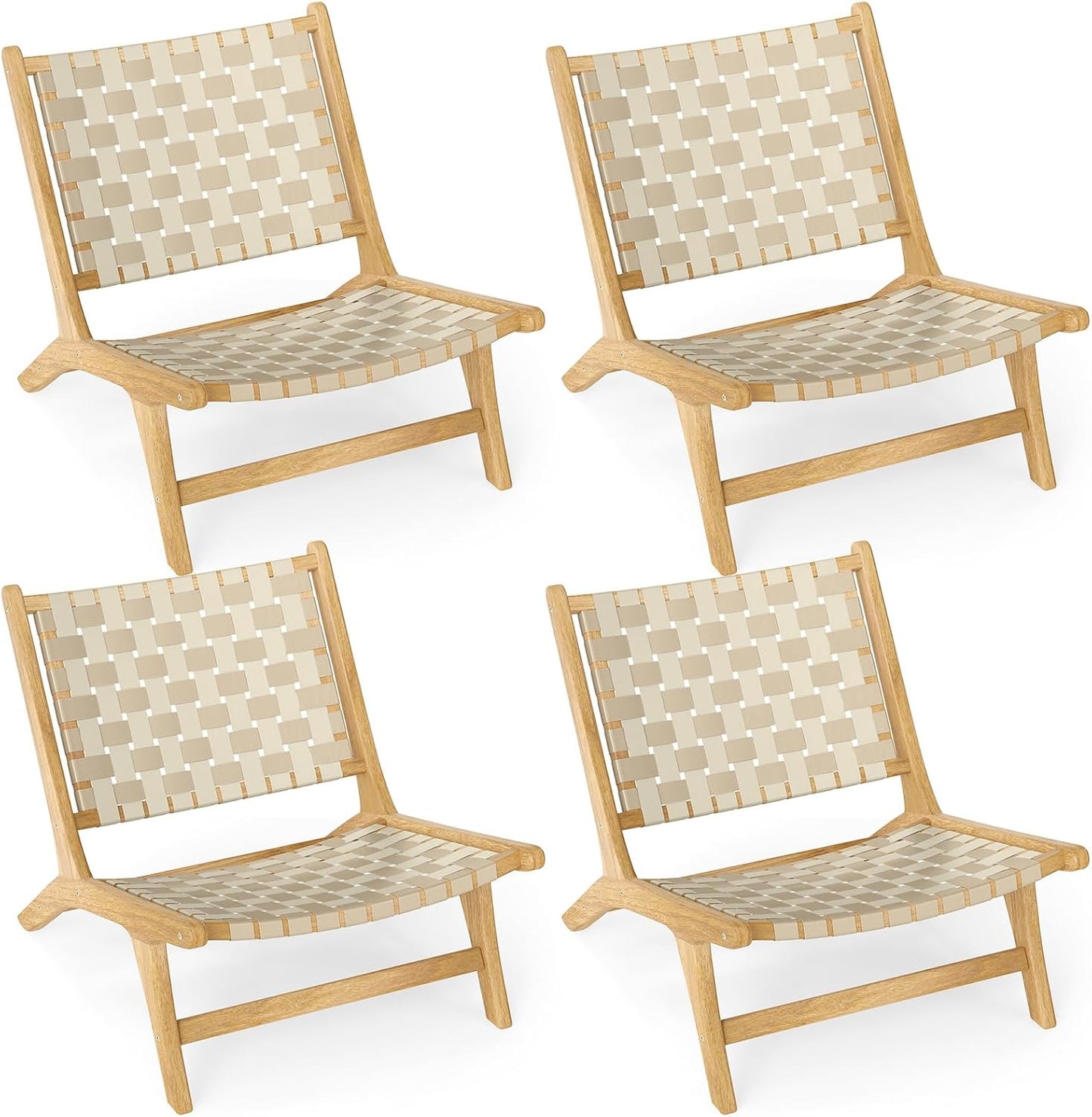 Chaise de patio Tangkula en bois de teck sans accoudoirs avec assise et dossier en sangle