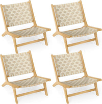 Chaise de patio Tangkula en bois de teck sans accoudoirs avec assise et dossier en sangle