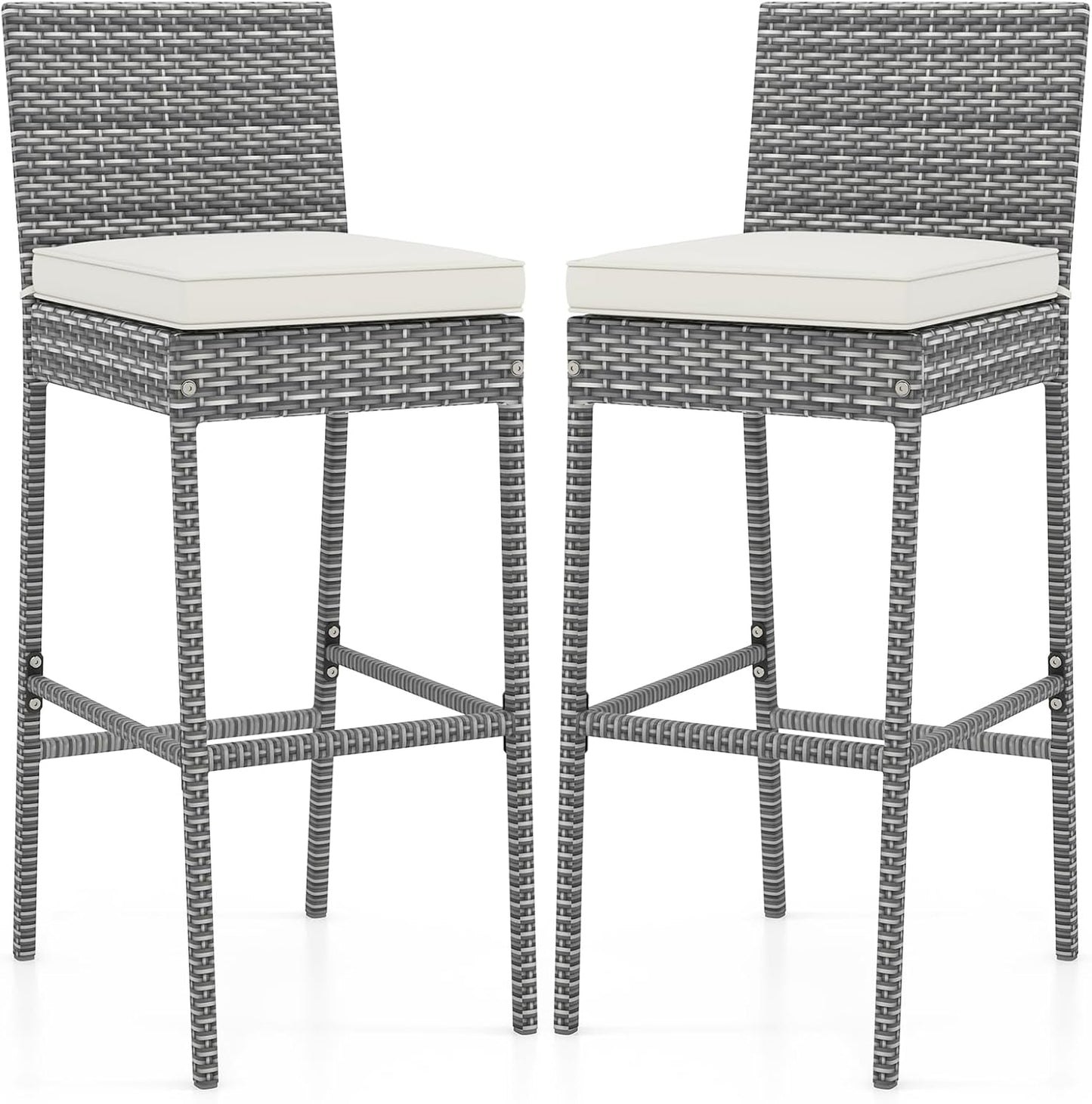 Tangkula Set of 2 Patio Wicker Barstools, Outdoor Bar Height Chair