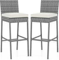 Tangkula Set of 2 Patio Wicker Barstools, Outdoor Bar Height Chair