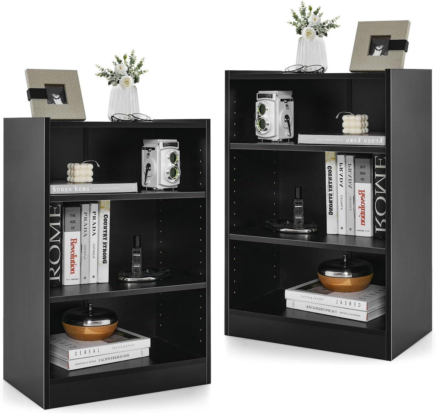 Tangkula 3 Tier Bookcase, Floor Standing Open Bookshelf with 18-Position Adjustable Shelves