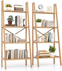 Tangkula 4 Tier Bamboo Ladder Bookshelf, Freestanding Plant Display Stand