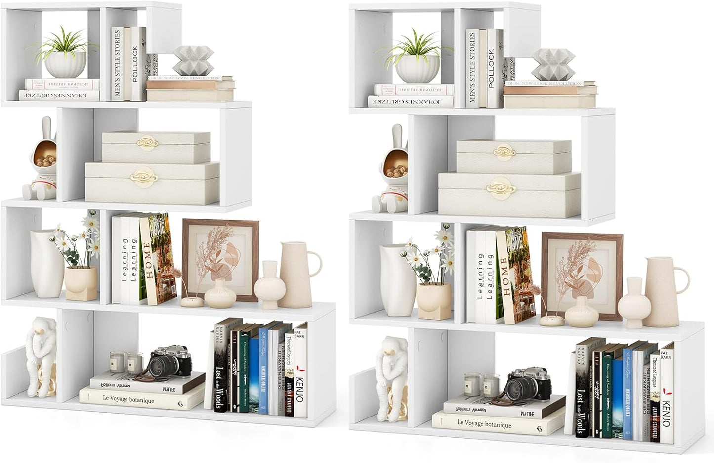 Tangkula S-Shaped Bookshelf, 5-Tier Modern Geometric Stepped Bookcase with Anti-Tipping Kits