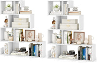 Tangkula S-Shaped Bookshelf, 5-Tier Modern Geometric Stepped Bookcase with Anti-Tipping Kits