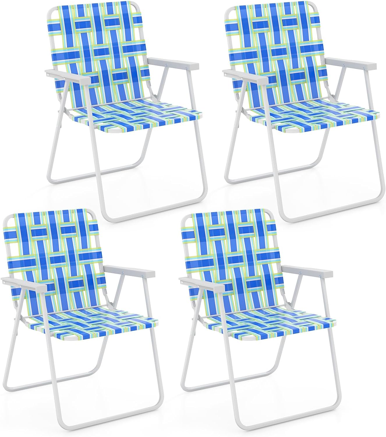 Tangkula Set of 6 Patio Folding Chairs, Outdoor Folding Lawn Chair Set with Armrest, Heavy Duty Steel Frame