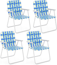 Tangkula Set of 6 Patio Folding Chairs, Outdoor Folding Lawn Chair Set with Armrest, Heavy Duty Steel Frame