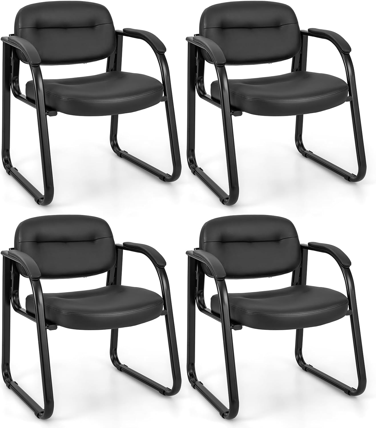 Tangkula Waiting Room Guest Chairs, Office Reception Chairs with Sled Base & Padded Arm Rest (Black)