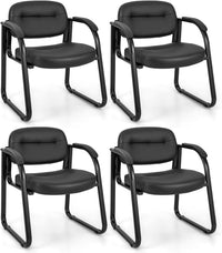 Tangkula Waiting Room Guest Chairs, Office Reception Chairs with Sled Base & Padded Arm Rest (Black)