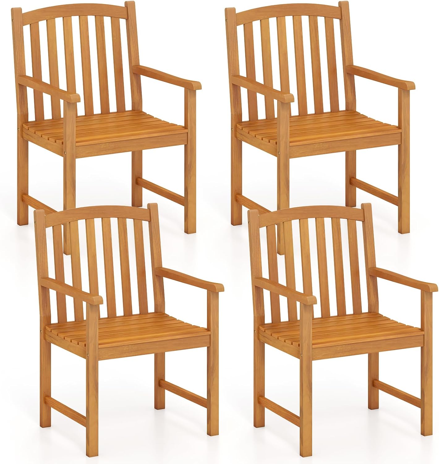 Fauteuils Tangkula en acacia à lattes pour terrasse avec dossier incliné, très résistants