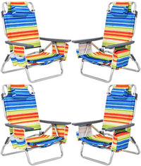 Tangkula Set of 2 Backpack Beach Chair, 5-Position Lay Flat Beach Chairs with Cooler Bag