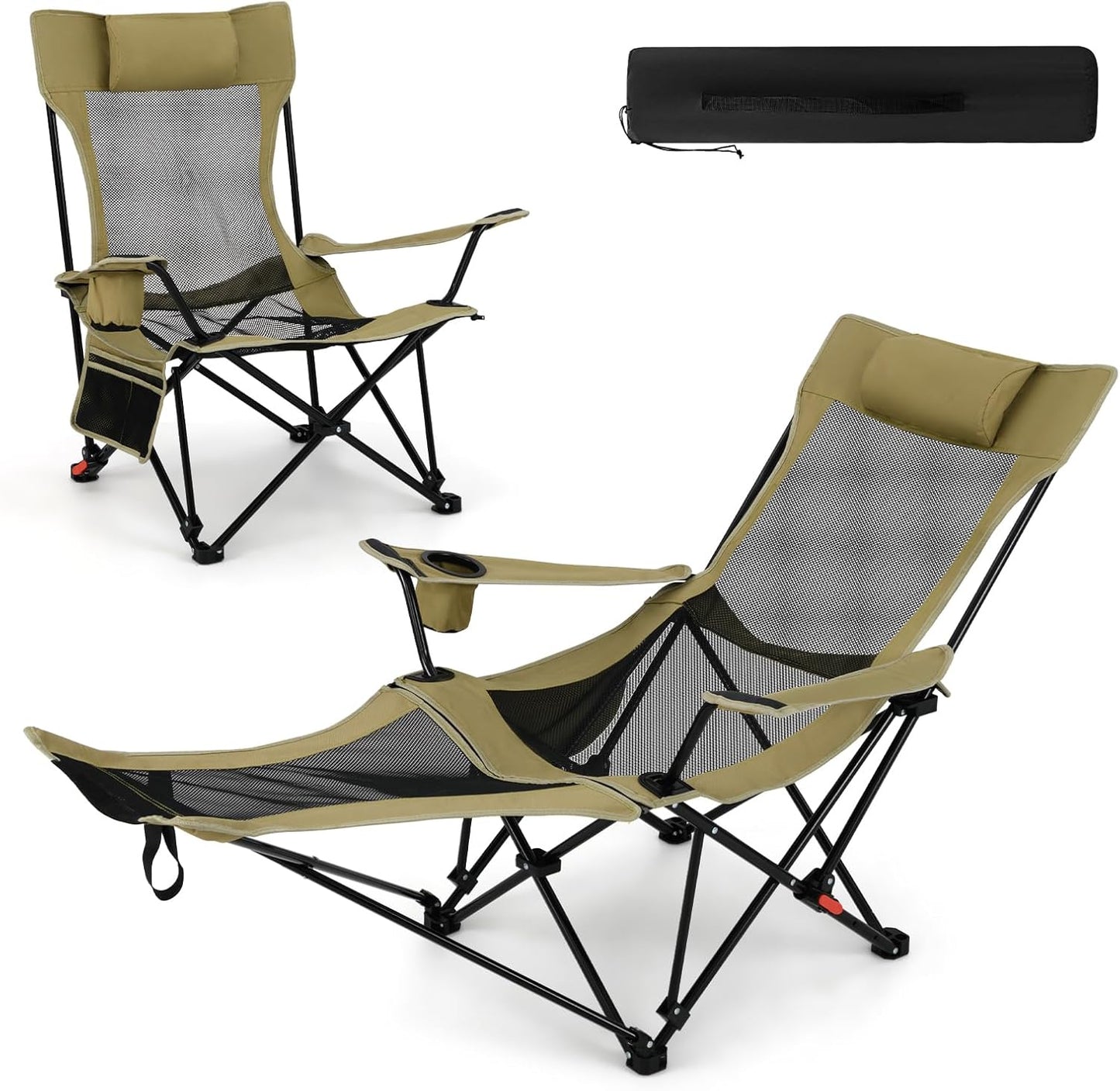 Tangkula Reclining Camping Chair with Removable Footrest