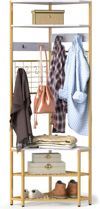 Tangkula 5-Tier Corner Hall Tree with Shoe Storage Bench