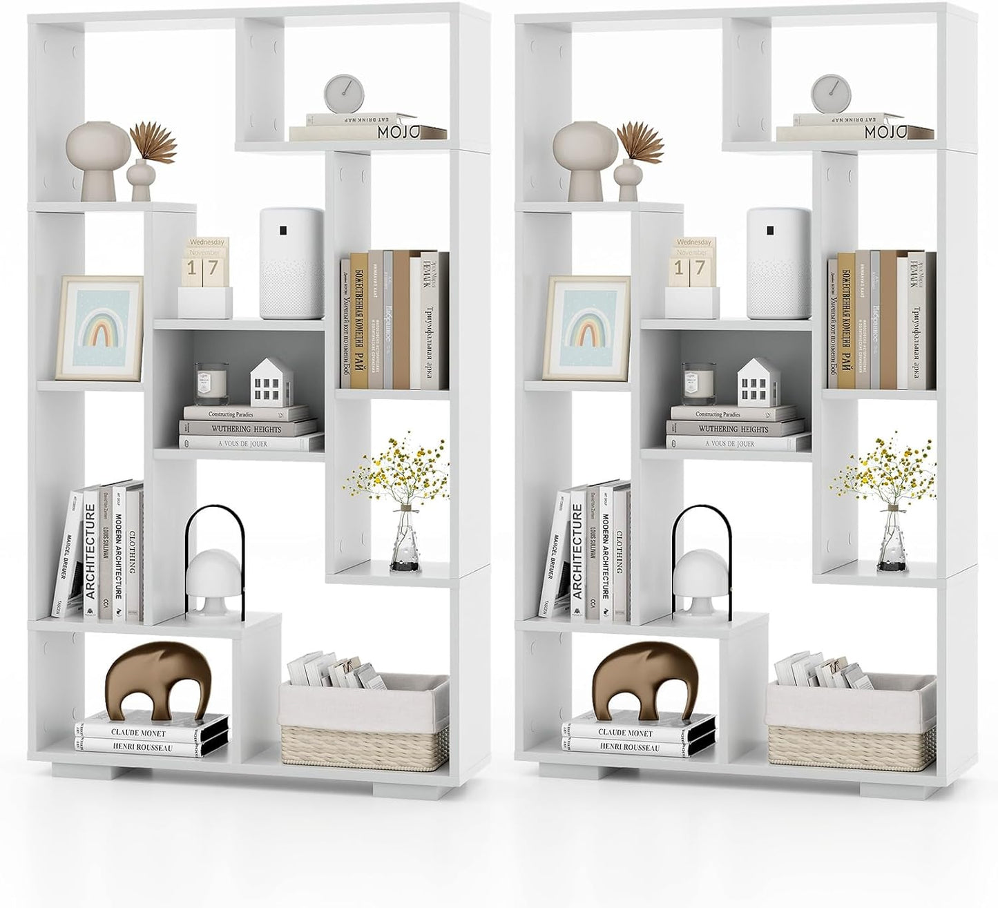 Tangkula Geometric Bookshelf, 47 Inch Tall Bookcase with Multiple Open Shelves