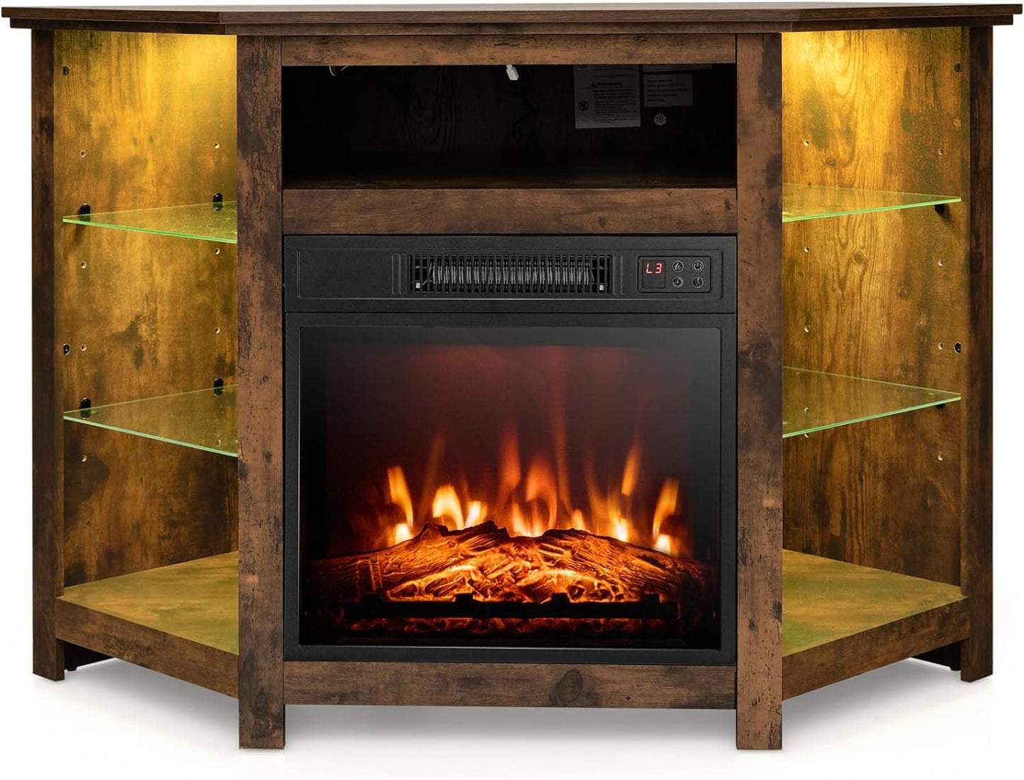 Tangkula Fireplace Corner TV Stand with LED Lights & Smart APP Control for 50 Inches TV