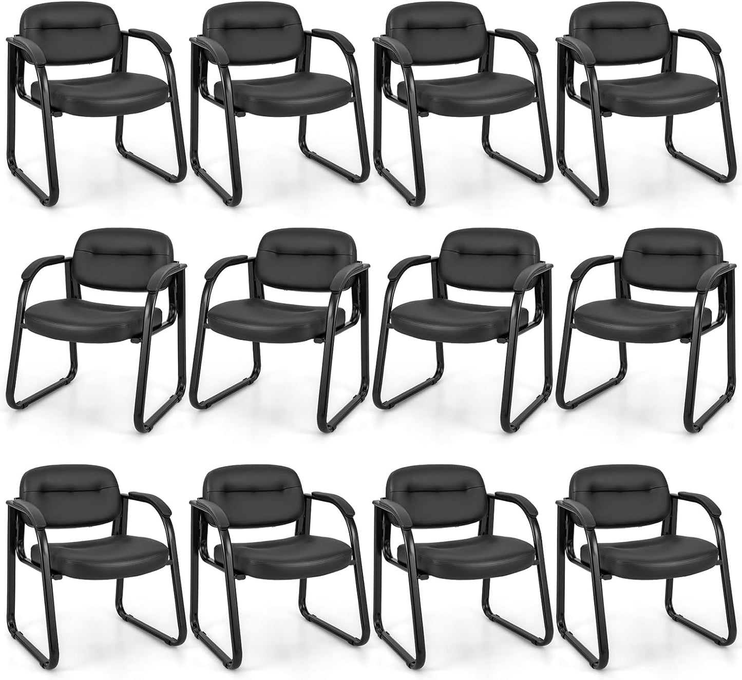 Tangkula Waiting Room Guest Chairs, Office Reception Chairs with Sled Base & Padded Arm Rest (Black)