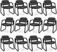 Tangkula Waiting Room Guest Chairs, Office Reception Chairs with Sled Base & Padded Arm Rest (Black)