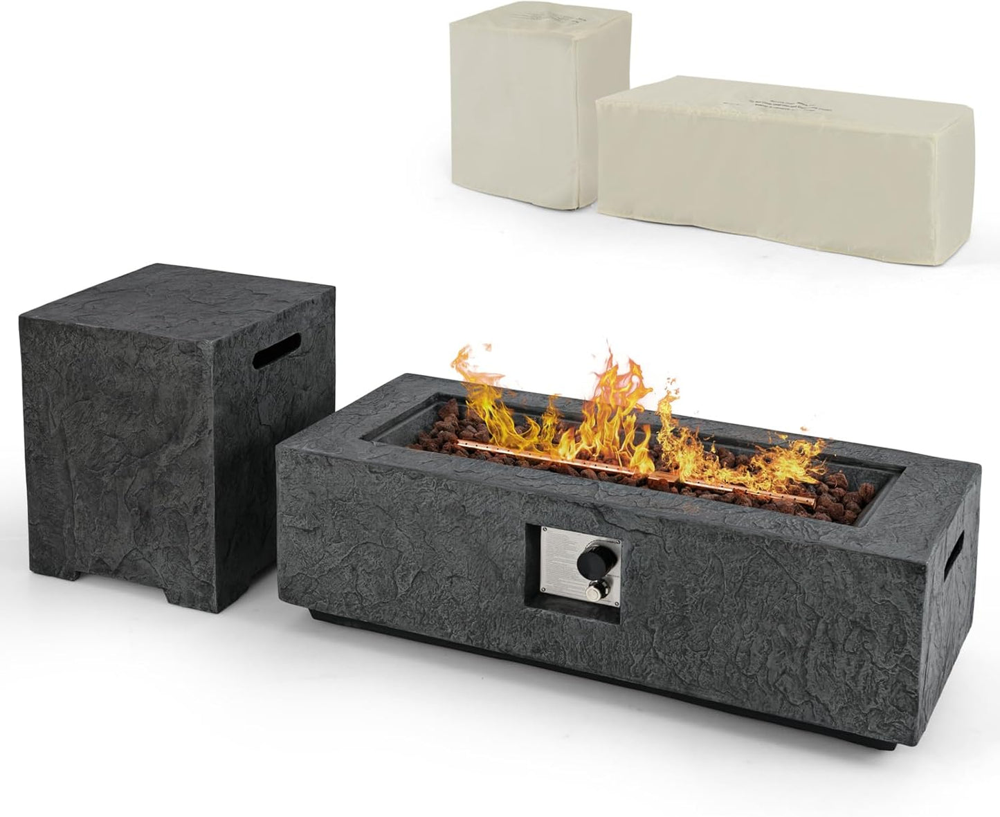 Tangkula 50,000 BTU Fire Pit Table Set, 42.5” Magnesium Oxide Propane Gas Fire Pit w/Hideaway Tank Holder, Protective Cover Included, Simple Ignition