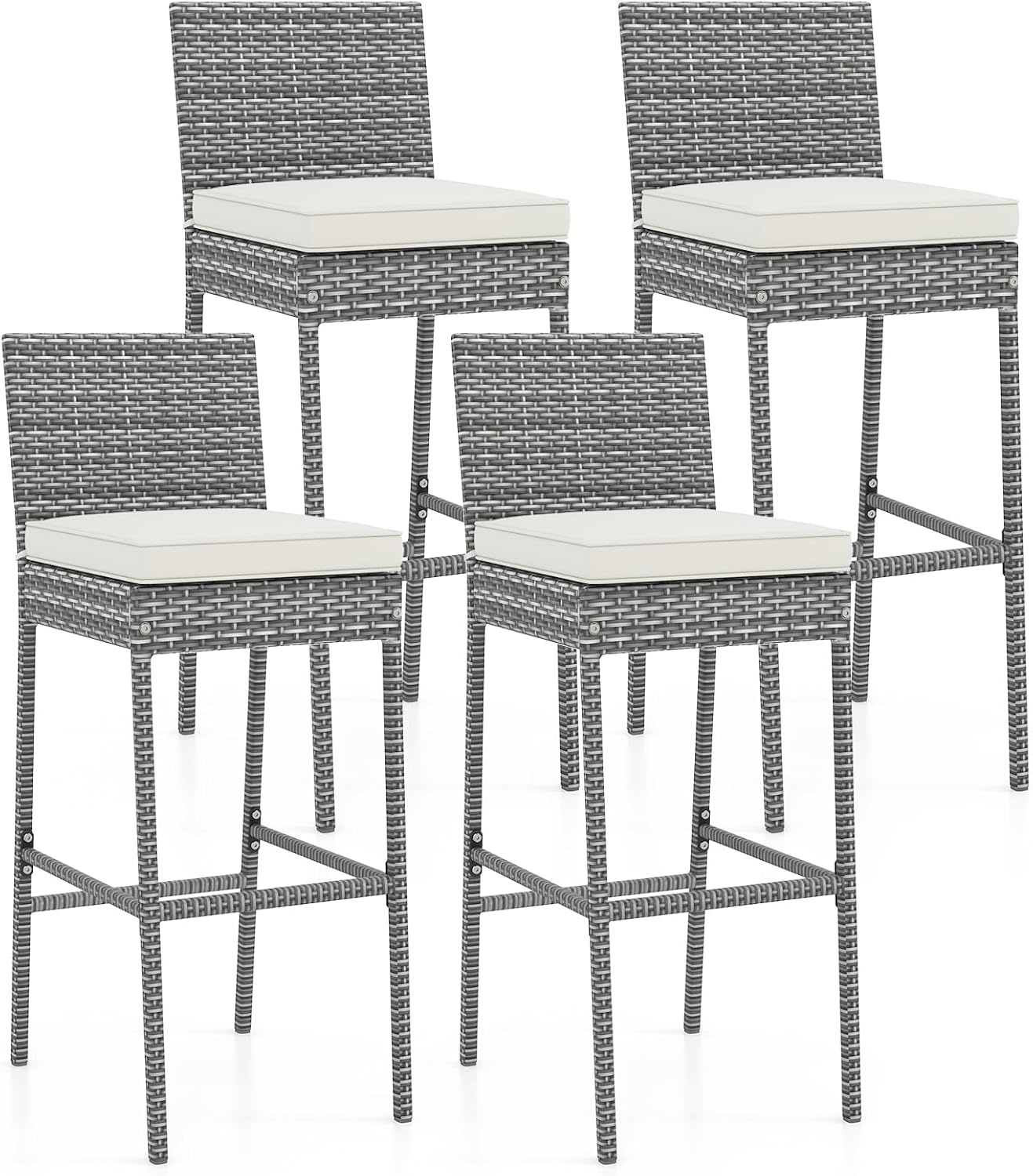 Tangkula Set of 2 Patio Wicker Barstools, Outdoor Bar Height Chair