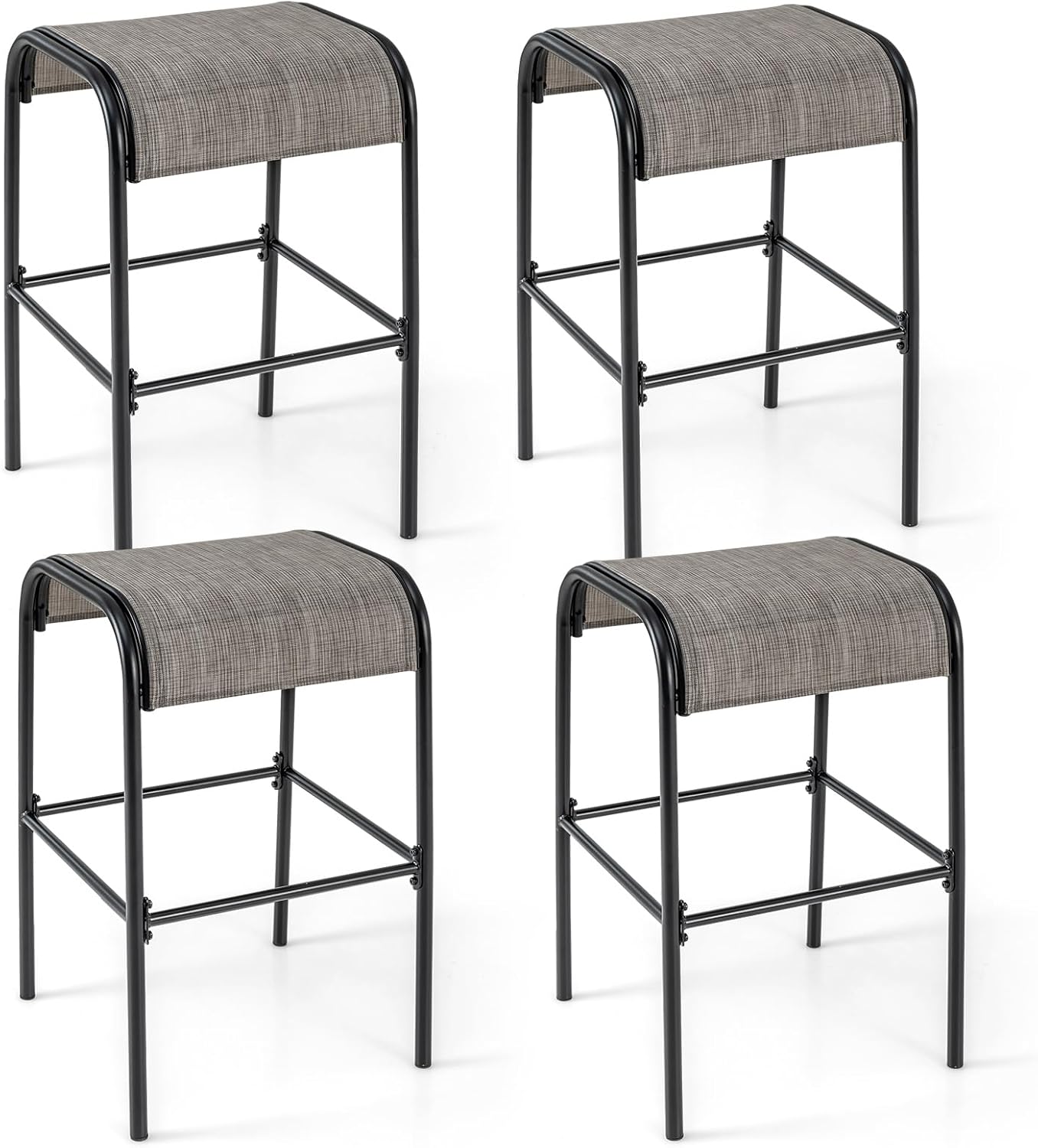 Tangkula Outdoor Bar Stools Set of 2/4, 30" Bar Height Bistro Stools with Breathable Fabric Seat & Heavy-Duty Metal Frame