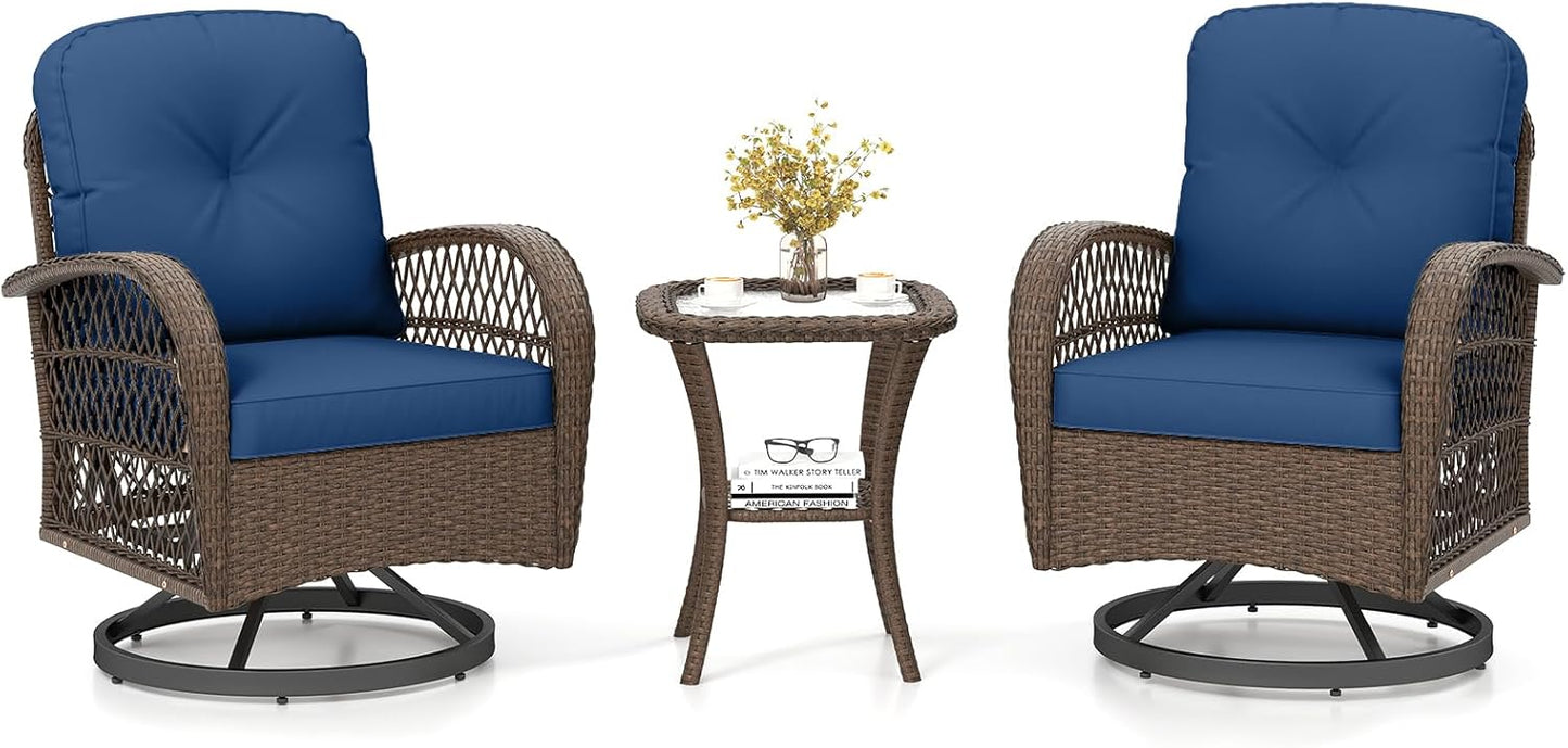 Tangkula Ensemble 3 Pièces Balancelles Pivotantes pour Patio, 2 Fauteuils à Bascule d'Extérieur en Osier