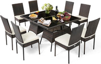 Tangkula 10 Pieces Wicker Patio Dining Set, Outdoor Rattan Table & Chairs Set with Padded Cushions