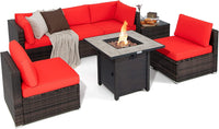 Ensemble de meubles de patio 7 pièces Tangkula avec table brasero, table brasero au propane 30 pouces 50 000 BTU