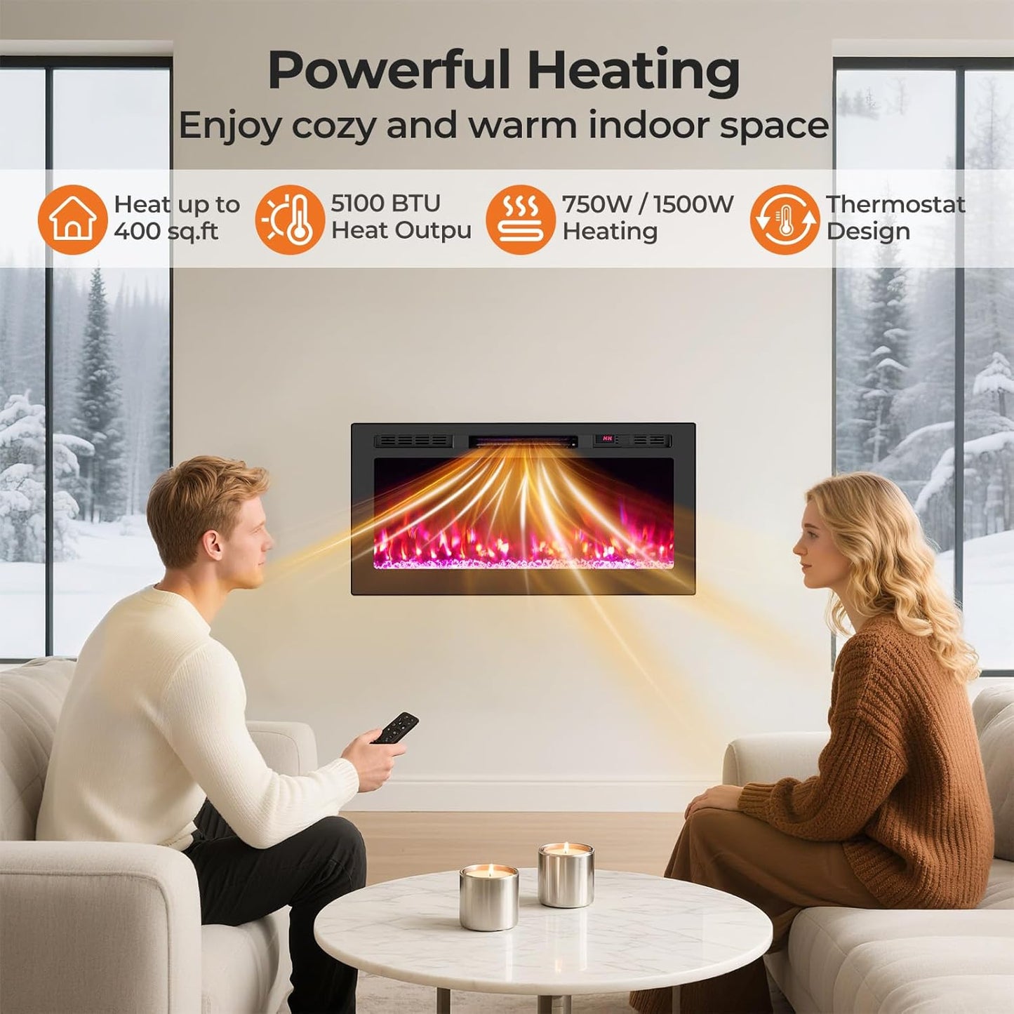Tangkula 36" Wi-Fi Enabled Electric Fireplace