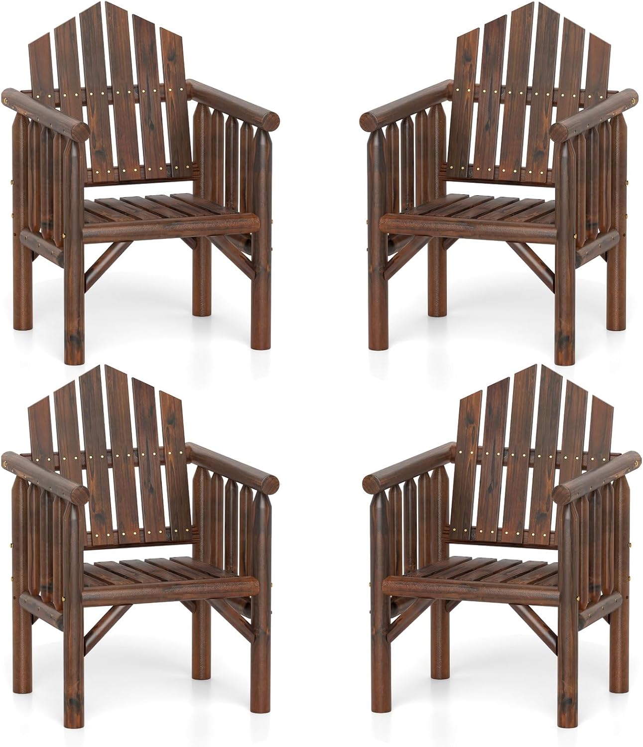 Tangkula Outdoor Wood Armchair Wooden Patio Dining Chair with Armrests