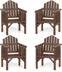 Tangkula Outdoor Wood Armchair Wooden Patio Dining Chair with Armrests