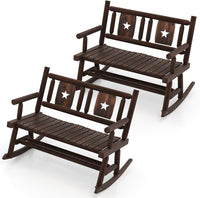 Tangkula Patio Rocking Bench, Carbonized Wood Double Rocker Chair with Ergonomic Seat