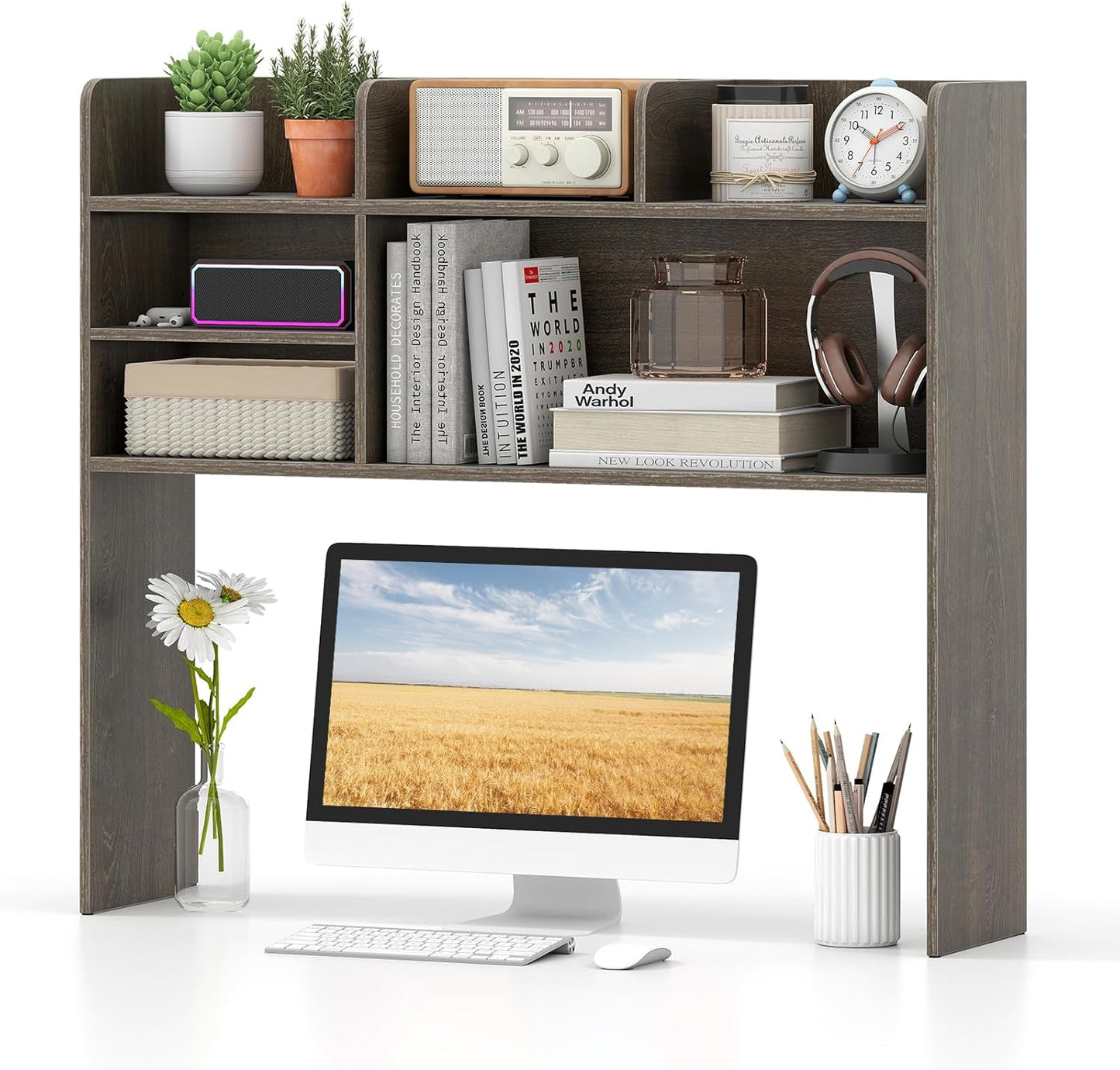 Tangkula Étagère de bureau 94 cm avec 6 étagères de rangement pour comptoir