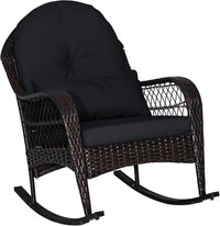 Patio Wicker Rocking Chair, Outdoor PE Rattan Rocker with Seat and Back Cushion