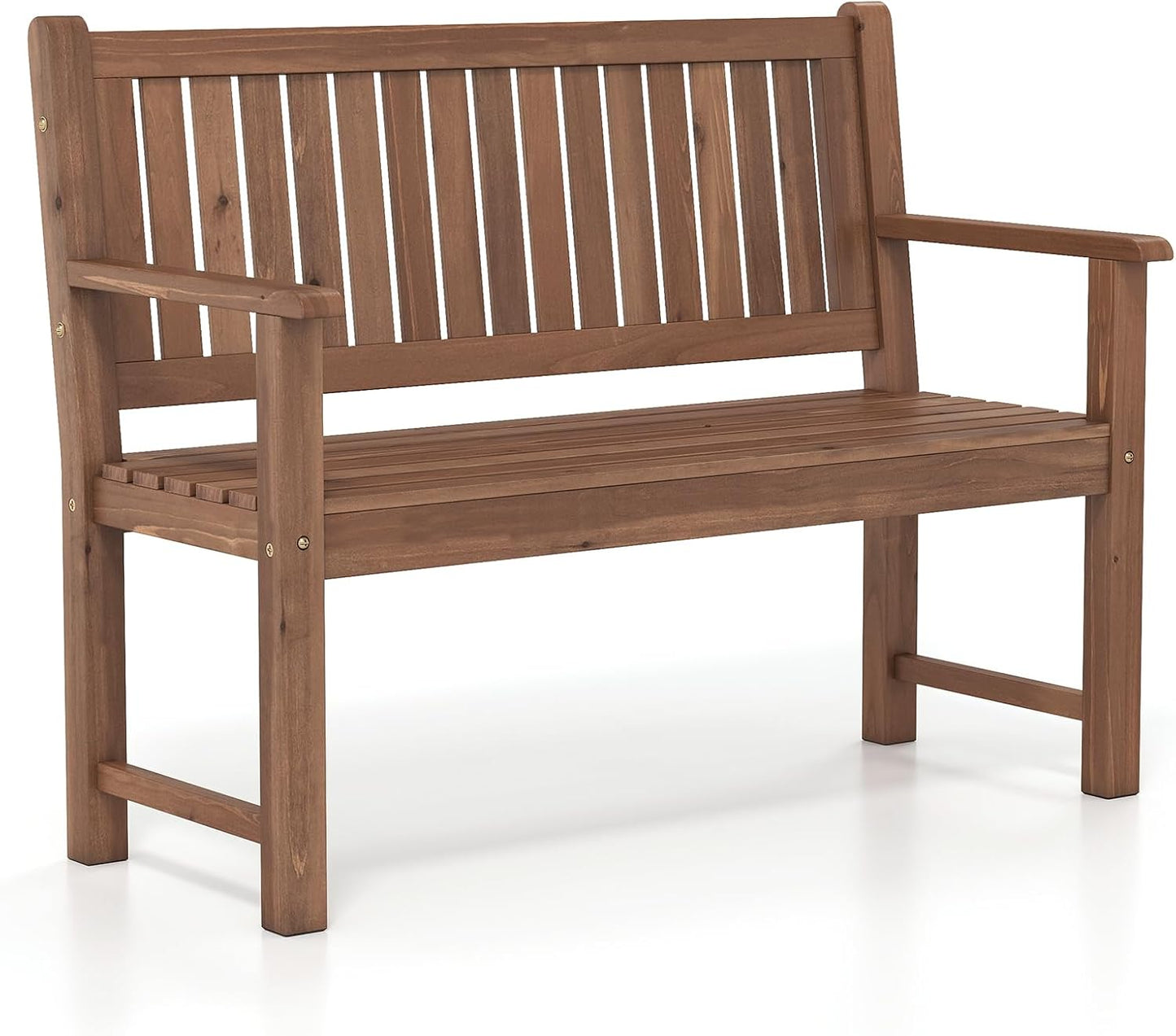 Tangkula 2-Seater Outdoor Wooden Bench with Slatted Seat