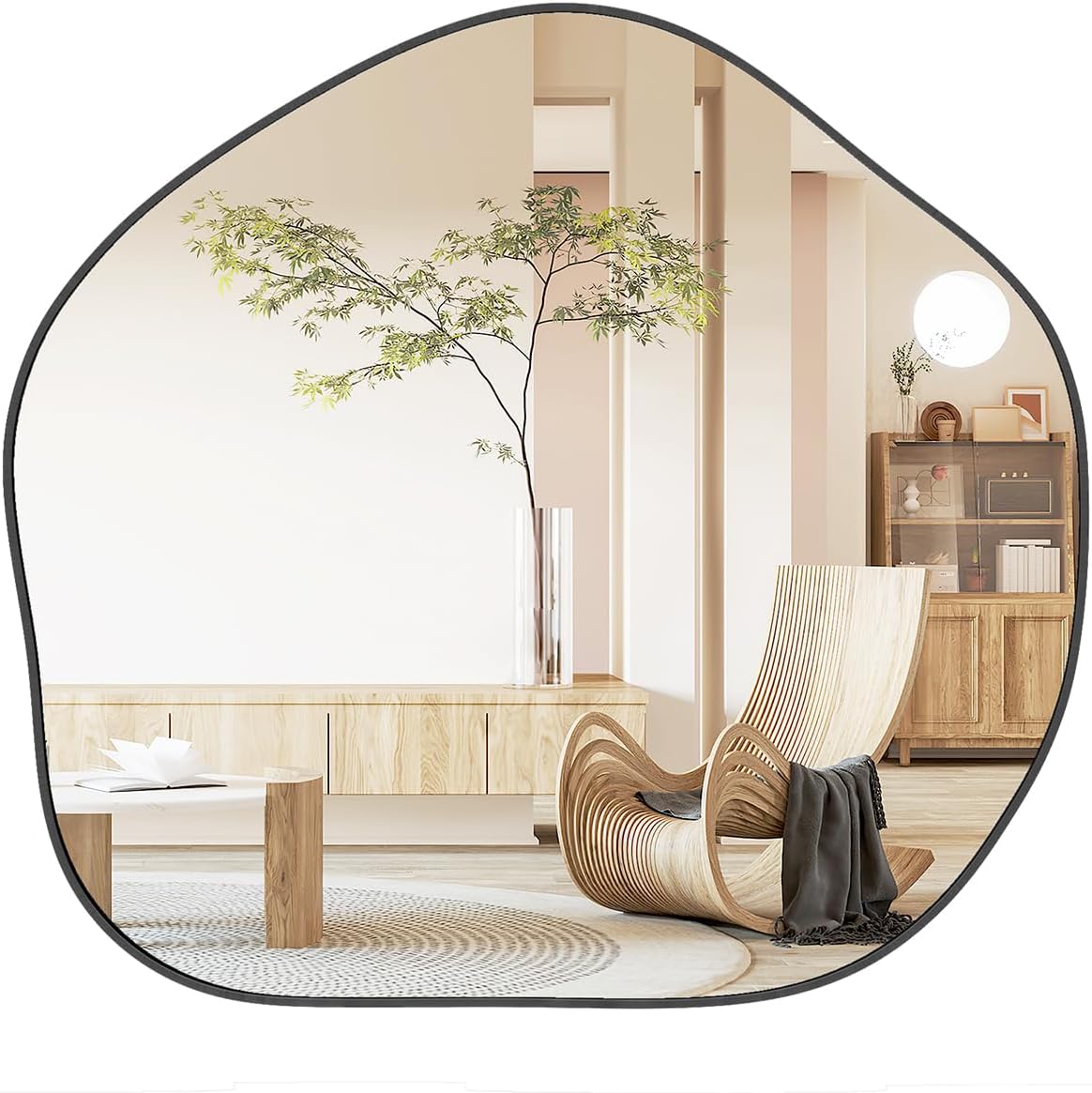 Miroir mural asymétrique Tangkula, grand miroir mural élégant de forme irrégulière avec panneau arrière de qualité supérieure
